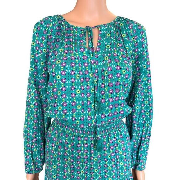 Matilda Jane Age of Aquarius Midi Dress Large Green Floral Long Sleeve Smocked - Picture 4 of 8